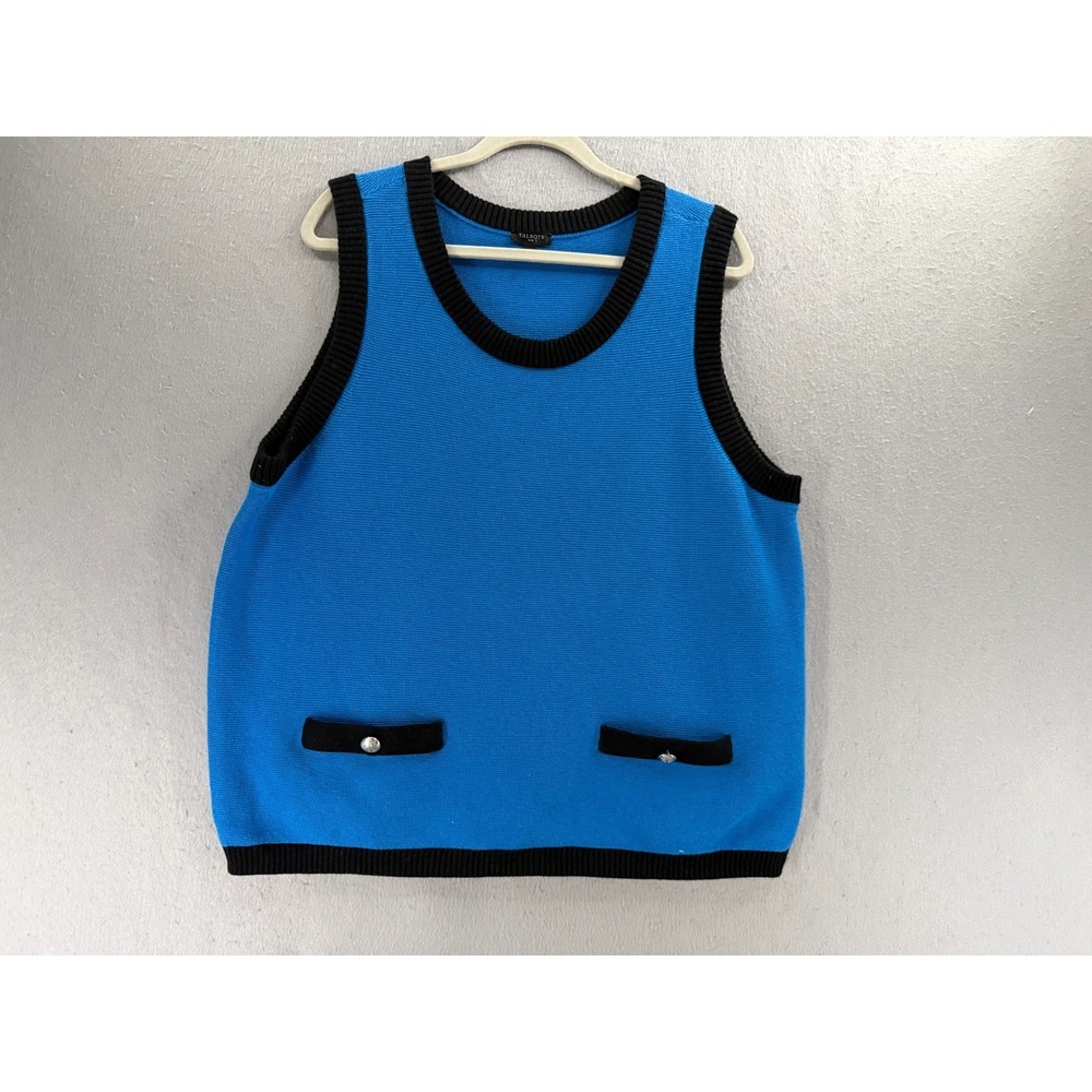 Talbots Sweater Vest Womens 2X Blue Black Textured Shell Academia Minimalist